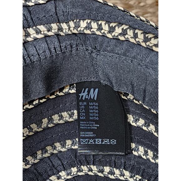 H&M Braided Straw Floppy Brim Sun Hat Size Medium Black Beige - Picture 5 of 8